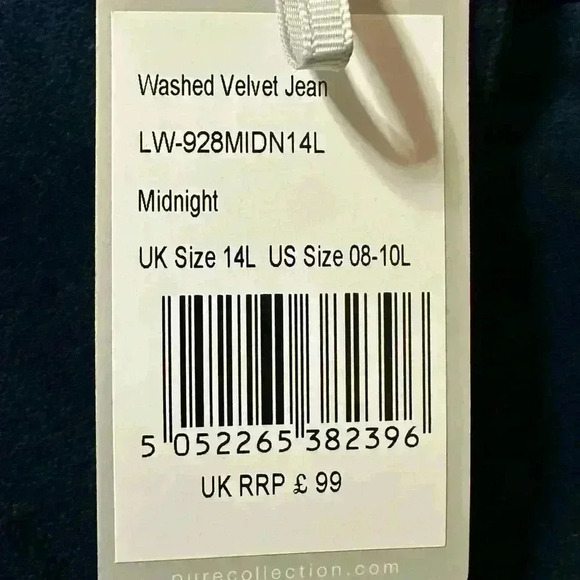 PURE Collection Washed Velvet Jean in Midnight sz 14L - Picture 4 of 6